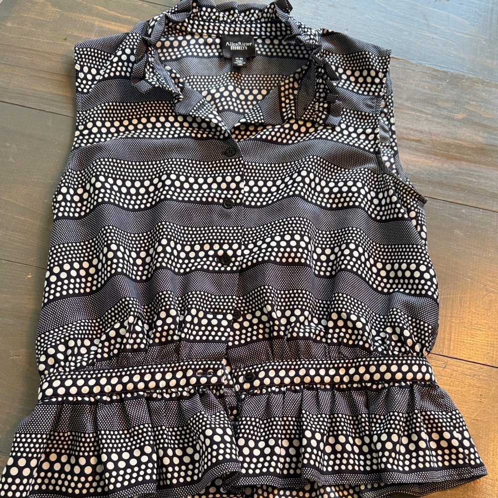 Talbots Black and White Sleeveless Blouse